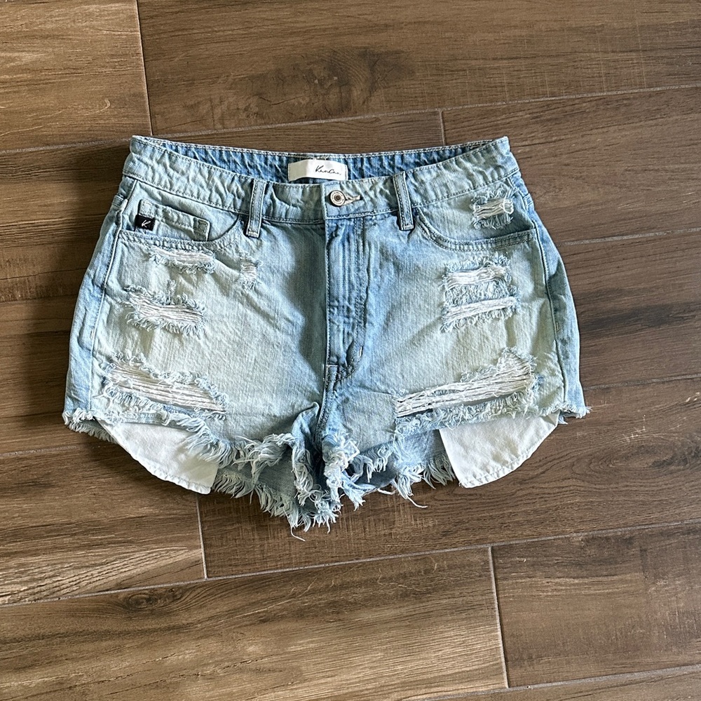 Kancan Faded Blue Ripped Jean Shorts